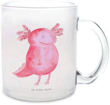 Mr. & Mrs. Panda Glas Teetasse Axolotl glücklich gute Laune, Molch, Tasse mit Henkel, Schwanzlurch, lebensfroh, Lurch, Teebecher, Motivation