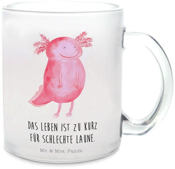 Mr. & Mrs. Panda Glas Teetasse Axolotl glücklich Schwanzlurch, Motivation, gute Laune, Molch, Lurch, Teebecher, Tasse mit Henkel