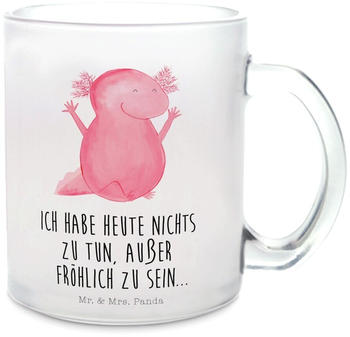 Mr. & Mrs. Panda Glas Teetasse Axolotl Hurra Zufriedenheit, Lurche, Lurch, Teebecher, Spaß, Molch, Tasse mit Henkel