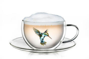 Creano Thermo-Tasse "Hummi" für Tee/Latte Macchiato, doppelwandig, mit Kolibri-Muster | 250ml in exklusiver Geschenkpackung, Blau
