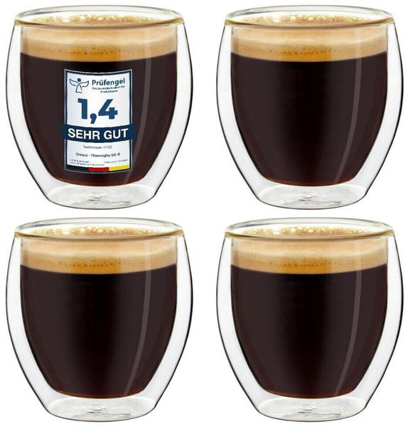Creano doppelwandige Espresso-Gläser, 4er-Set 100ml Thermo-Gläser mit Schwebe-Effekt