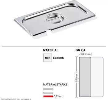 WAS Germany GN 90 Deckel GN 2/4 mit Löffelaussparung, Chromnickelstahl 18/8 (9024002)