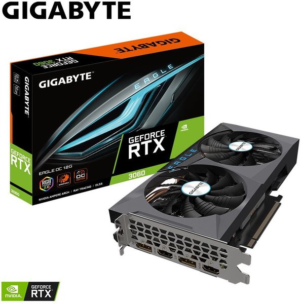 Gigabyte GeForce RTX 3060 EAGLE OC 12G (rev. 2.0) - Grafikkarten - GF RTX 3060 - 12GB GDDR6 - PCIe 4,0 x16 - 2 x HDMI, 2 x DisplayPort (GV-N3060EAGLE OC-12GD 2.0)