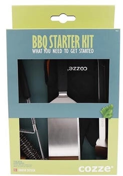 Cozze Grillbesteck Set 4-teilig: Spachtel, Zange, Grillbürste & Handschuh (90310)