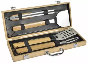 Mastrad BBQ-Set Grillkoffer 4-tlg., Edelstahl/Bambus (F19267)
