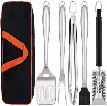 LuxusKollektion Herogo Grillbesteck-Set 6-teilig, Edelstahl, mit Tragetasche