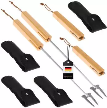 bremermann Teleskop-Grillgabel 4er-Set, Edelstahl & Bambus, inkl. Tasche