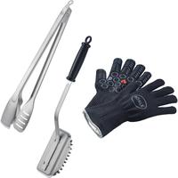 R&Ouml;SLE Grillbesteck-Set "BBQ Premium" Grillhandschuhe, BBQ-Grillzange und