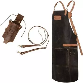 Black Forest Fox FOX-X SET 4 Büffelleder Grill-Schürze mit Getränkeholster, Butcher-Black (BF-P-0421-ps3.1-21)