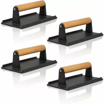 BBQ-Toro Fleischbeschwerer Gusseisen 1kg mit Holzgriff, 4er-Set