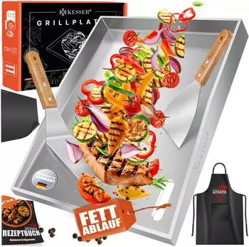 Kesser Plancha Grillplatte Edelstahl 40x30cm, hitzebest&auml;ndig bis 800&deg;C