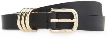 HUGO Gürtel aus italienischem Leder mit Metalldetails in goldfarbener Optik - Style Nyna-Loop-G_Sz20 50568450 Schwarz