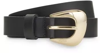 HUGO Gürtel aus italienischem Leder mit eckiger goldfarbener Schließe - Style Prisci_Sz25 50572927 Schwarz