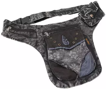 Guru-Shop Stoff Sidebag & Patchwork Hüfttasche Goa Gürteltasche aus Nepal (39001) schwarz/grau