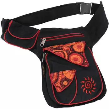 Guru-Shop Stoff Sidebag & Gürteltasche mit Sonne Stickerei (51340) schwarz/rot