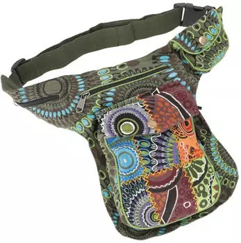 Guru-Shop Stoff Sidebag & Patchwork Hüfttasche Goa Gürteltasche aus Nepal (51333) olivgrün