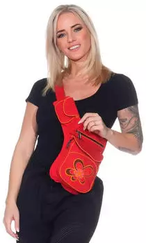 Kunst und Magie Doppel Bauchtasche Sidebag Gürteltasche Hippie Goa (21795) rot