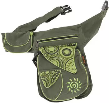 Guru-Shop Stoff Sidebag & Gürteltasche mit Stickerei Sonne (51342) olivgrün