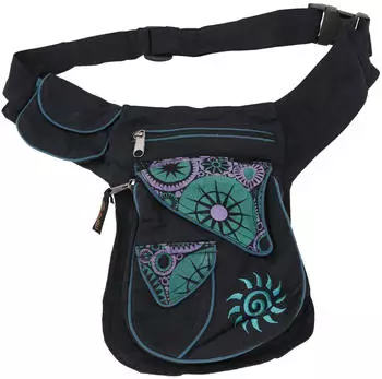 Guru-Shop Stoff Sidebag & Gürteltasche mit Stickerei Sonne (51341) schwarz/lila