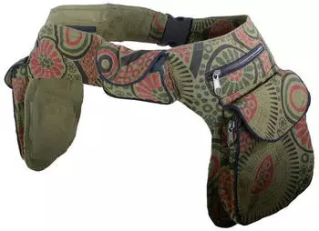 Kunst und Magie Doppelte Bauchtasche Mandala-Muster Festival-Gürteltasche Hippie Goa (14361) army green