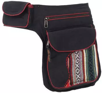Guru-Shop Goa Gürteltasche Stoff Sidebag (57788) schwarz/rot