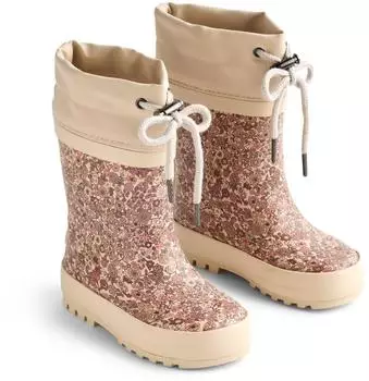 Wheat Thermo Rain Boots Black Sea Garden rose dust flowers