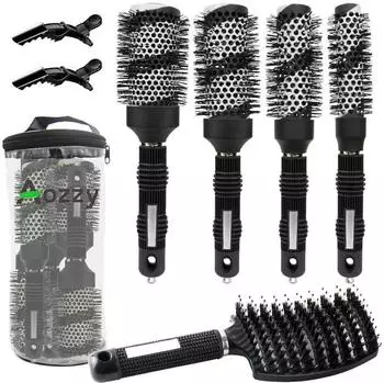 LuxusKollektion Rundb&uuml;rsten-Set F&ouml;hnen & Styling, Keramik-Ion mit Wildschweinborsten