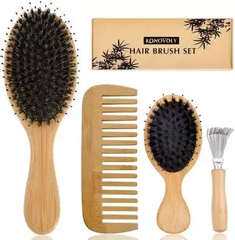 LuxusKollektion Haarb&uuml;rsten-Set Bambus, Wildschweinborsten, 4er-Set