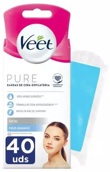 Veet Pure Sensitive facial wax strips, 40 units
