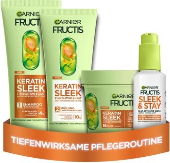 Garnier Garnier Fructis Keratin Sleek Hair Care Set 200ml Shampoo + 200ml Conditioner + 370ml Mask + 50ml Serum