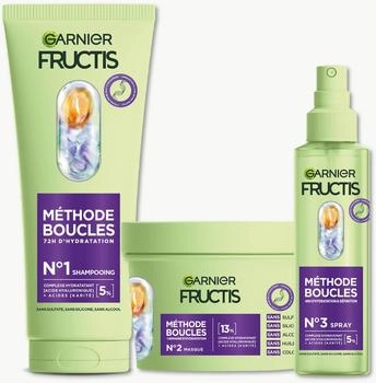 Garnier Fructis Metodo Riccioli Routine Shampoo, Maschera, Spray Idratante con Acido Ialuronico e Burro di Karité