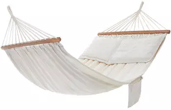 Songmics H&auml;ngematte Outdoor mit 2 Holzstangen und 2 Kissen, 210x150cm, 300kg, Beige (GDC22M)