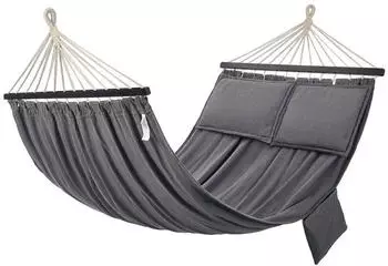 Songmics Doppelh&auml;ngematte 210x150cm mit 2 Holzstangen, bis 300kg, grau-schwarz