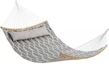 Songmics H&auml;ngematte gesteppt mit gebogenen Bambusstangen 200x140cm 225kg grau-beige Rauten (GDC034G02)