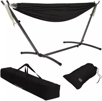 ML-Design XXL Doppel-H&auml;ngematte mit Stahlgestell, schwarz, Indoor/Outdoor (490012111)