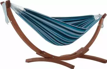 Vivere Double Cotton Hängematte mit Gestell, Blue Lagoon (C8SPCT-34)