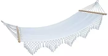 Svita H&auml;ngematte Boho Macram&eacute; Baumwolle Holzrahmen Beige (90590)