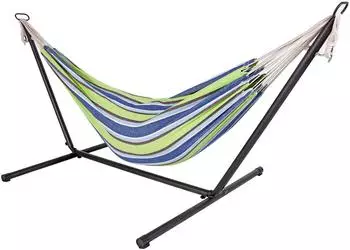Spetebo Doppel-H&auml;ngematte mit Stahlgestell 285x120x110cm, bis 150kg, Celeste & Yellow (4577)
