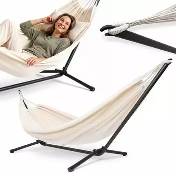 HyperMotion Hängematte Boho Set mit Stahlgestell, beige 200x150cm (HYP73 HAMSETSOL 2)