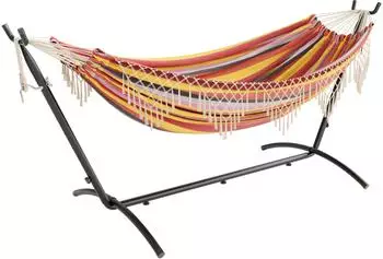 Mondeer Doppelhängematte mit Gestell, Boho-Stil, rot, 200kg (GLHA02RD-E1N)