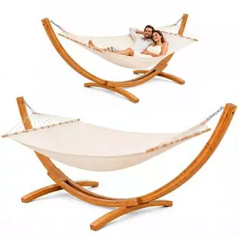 Amanka H&auml;ngematte mit Gestell 310x120cm, beige, Hartholz (12211)