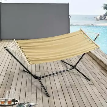 en.casa H&auml;ngematte 'Surte' mit Gestell 200x100cm, beige