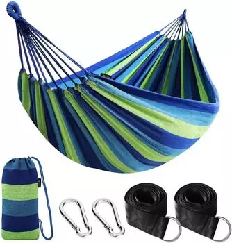 LuxusKollektion H&auml;ngematte Baumwolle, blau-gr&uuml;ner Streifen, 300kg