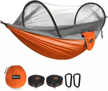 LuxusKollektion H&auml;ngematte mit Moskitonetz, Nylon, orange/grau, 275x140cm, 300kg (