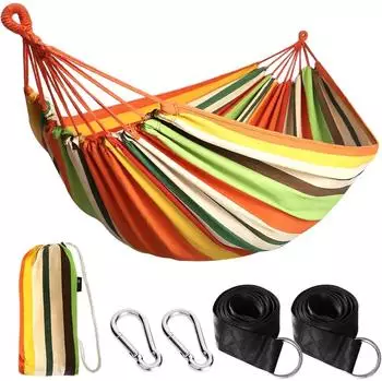 LuxusKollektion H&auml;ngematte Baumwolle, orange, 300kg, mit Gurten und Reisetasche