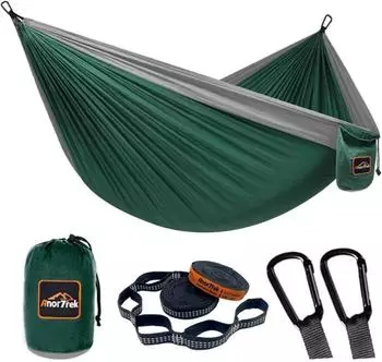 LuxusKollektion Camping-Hängematte Fallschirm-Nylon dunkelgrün/hellgrau 300x200cm