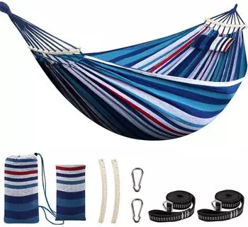 LuxusKollektion Hängematte aus Baumwolle, blau/rot/weiß gestreift, 270x150cm, bis 300kg