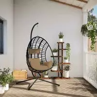 vidaXL H&auml;ngesessel Ei-Design mit St&auml;nder Taupe Rattan und Stahl