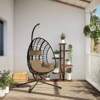 vidaXL H&auml;ngesessel Ei-Design mit St&auml;nder, Rattan und Stahl, Taupe (4007410)