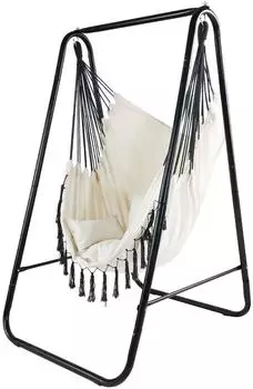 CCLife Technic CCLIFE Hängesessel mit Gestell und Kissen beige bis 100 kg